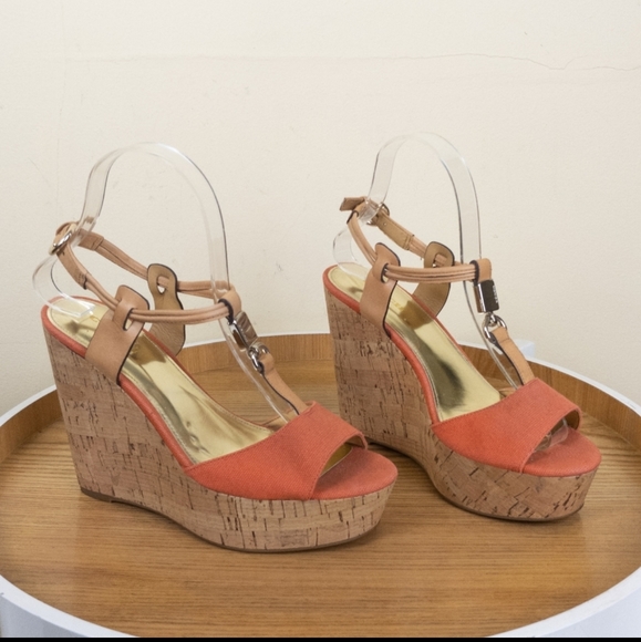Coach Shoes - Coach Linden Signature T-Strap Wedges Orange.